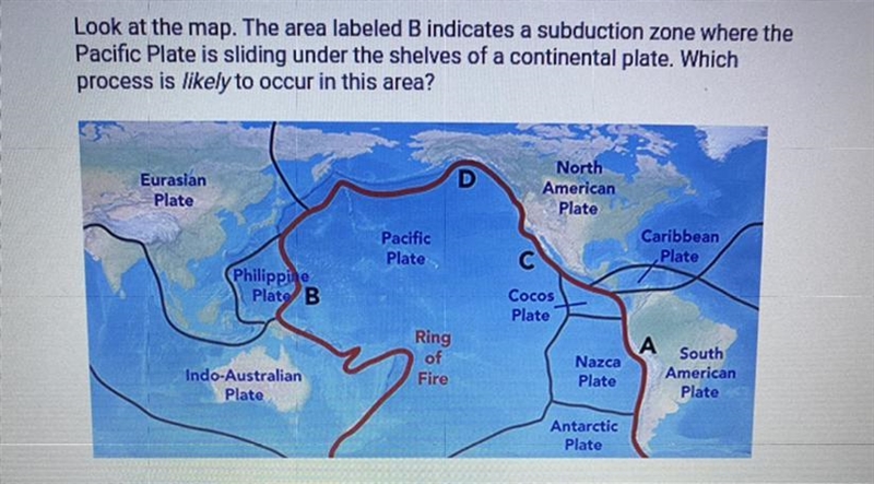 HELP PLEASE I NEED THIS A. Sea-floor spreading B. Mountain building C. Sedimentation-example-1