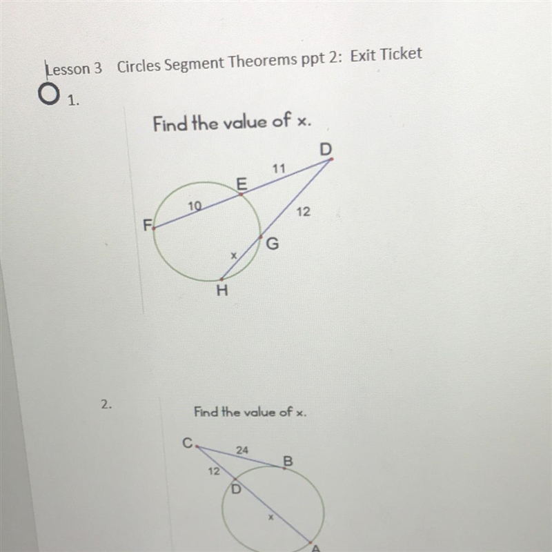 Lesson 3 Circles Segment Theorems ppt 2: Exit Ticket 01.-example-1