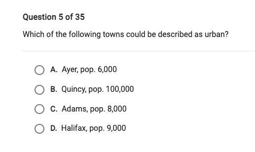 Which of the following towns could be described as urban?-example-1