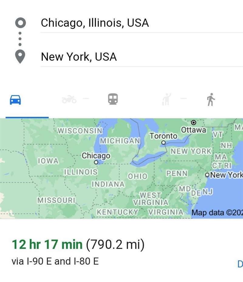 3. What was the total distance traveled from Chicago to New York City? 12 hours 780 meters-example-1