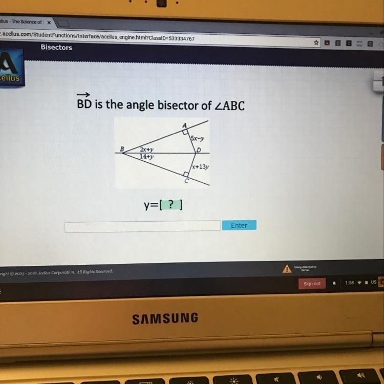 BD is the angle bisector of ZABC 5x-Y 2x+y 14+y (x+13y x=[ ? ] Enter-example-1