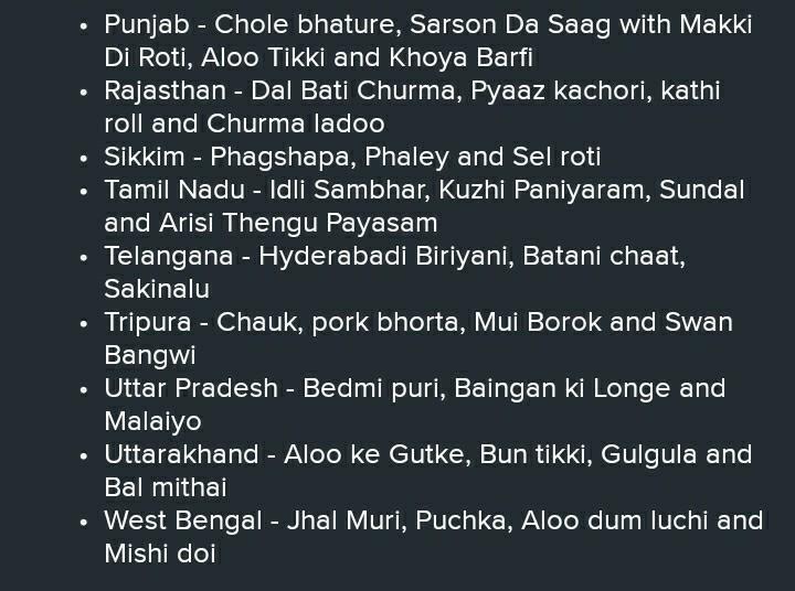 Can anyone send all popular dishes and sweets name from different states or regions-example-2