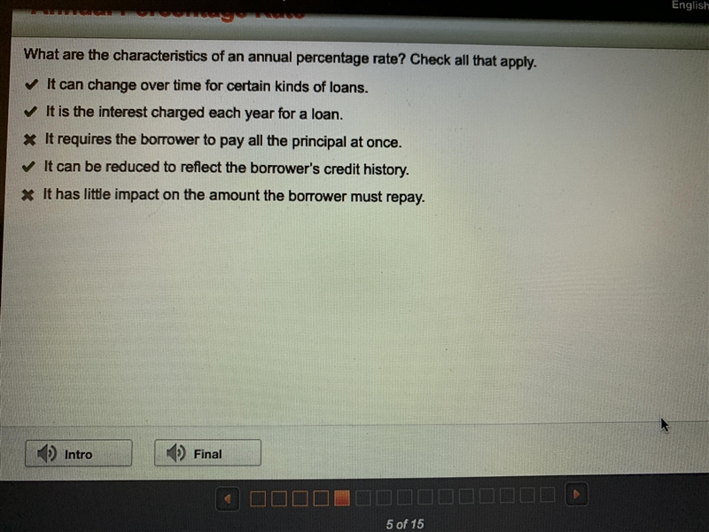 What are the characteristics of an annual percentage rate? Check all that apply. It-example-1