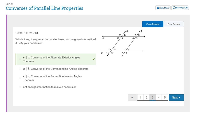 Given ∠3≅∠13, which lines, if any, must be parallel based on the given information-example-1