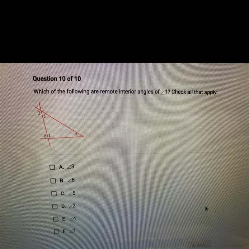 Which of the following are remote interior angles of 1? Check all that apply. A. 3 B-example-1