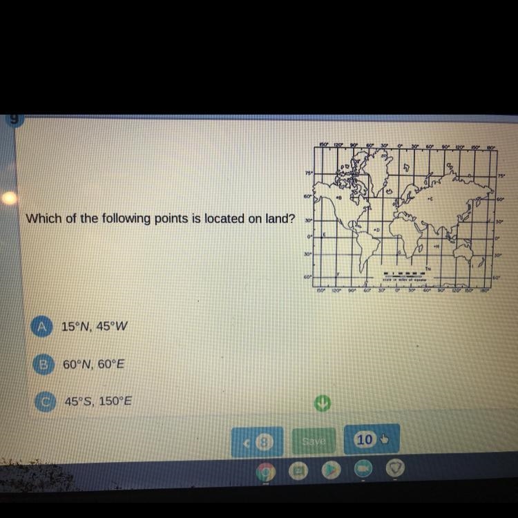 Which of the following points is located on land ?-example-1