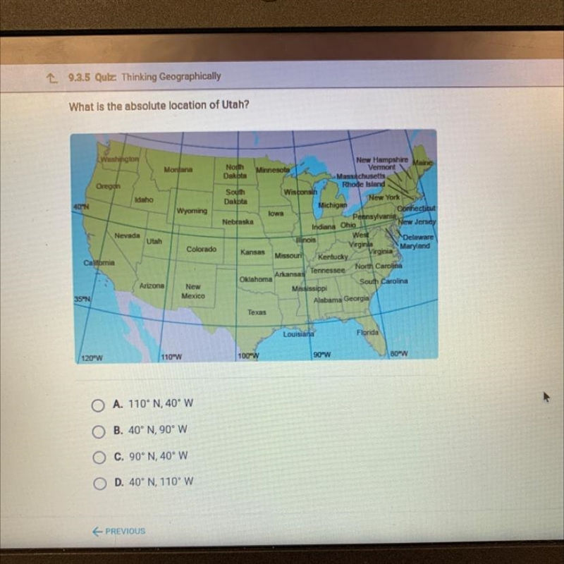 What is the absolute location of Utah? Indiana Ohio Washington New Hampshire Montana-example-1