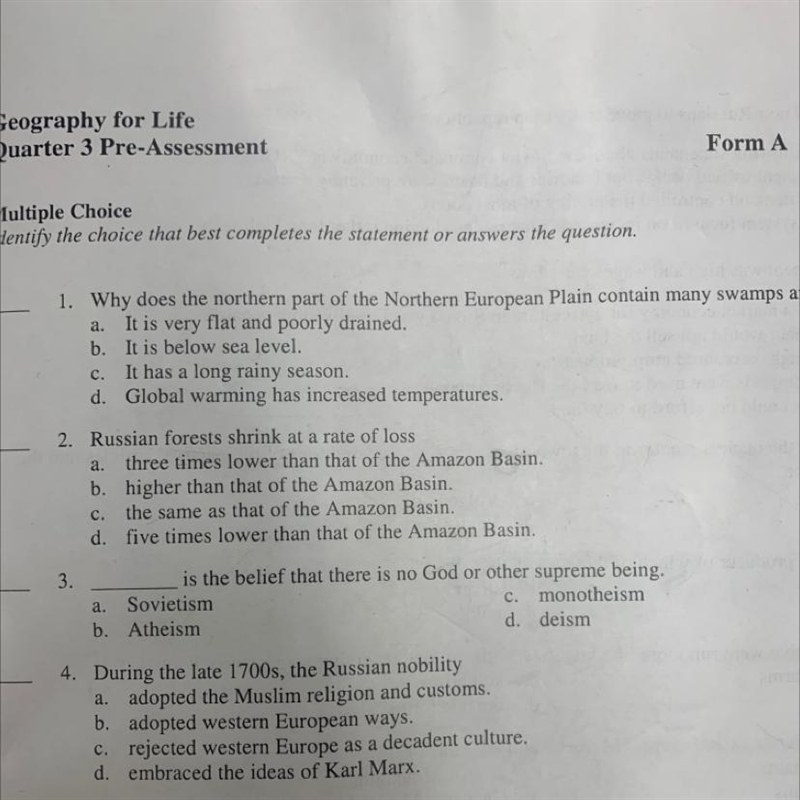 1. Why does the northern part of the Northern European Plain contain many swamps and-example-1