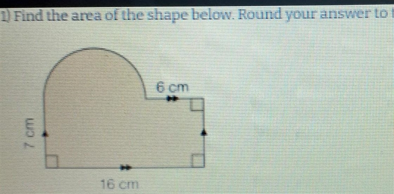 1) Find the area of the shape below. Round your answer to the nearest tenth 16 cm-example-1