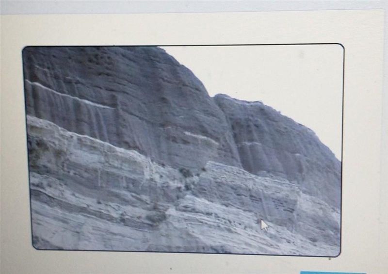 PLZZ HELP FAST Observe this photograph of rock layers. Notice how one piece of rock-example-1