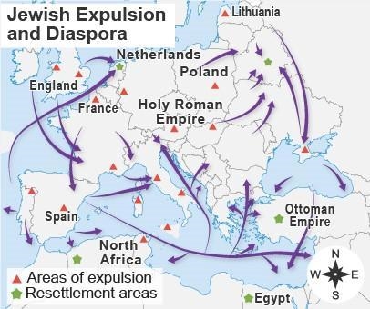 Review the map. Which country was a resettlement area for Jewish people? England Egypt-example-1