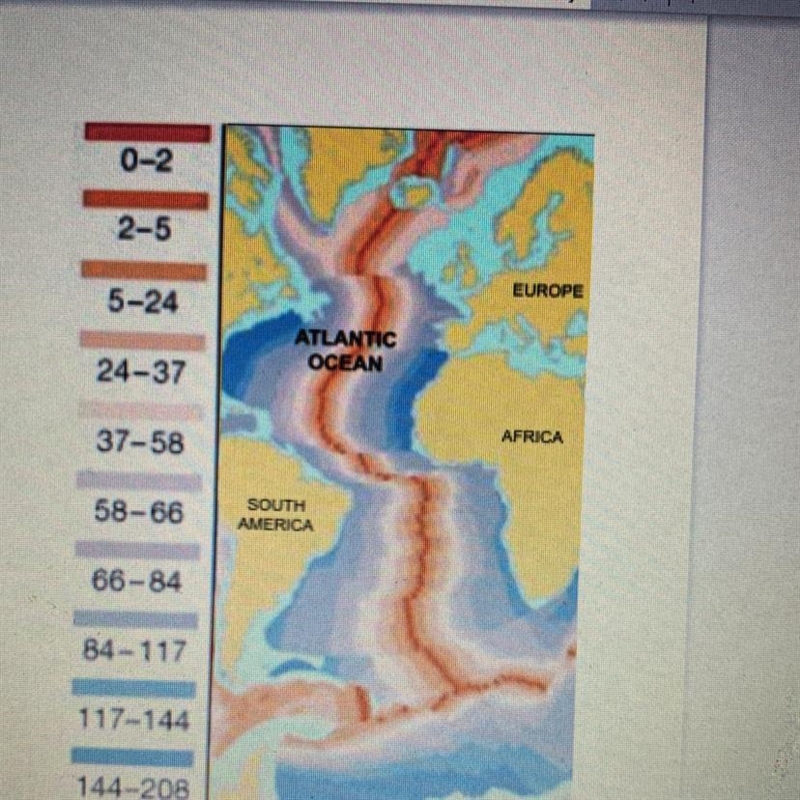 Based on the ages of the ocean floor in the Atlantic, how long ago do you think Africa-example-1