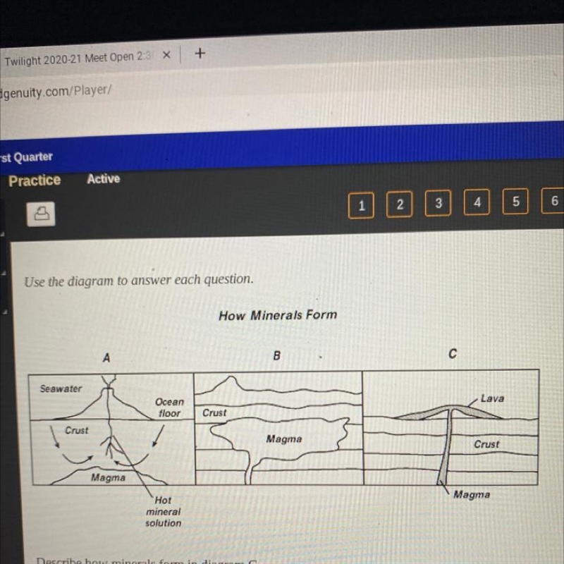 Describe how minerals form in diagram C.-example-1