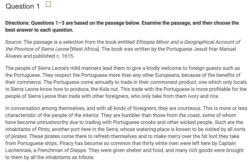 According to the passage, the people of Portugal and Sierra Leone had which geographical-example-1