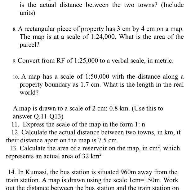 The scale of a map is 1:50,000. If a road is represented in 2.5cm on the map, find-example-1