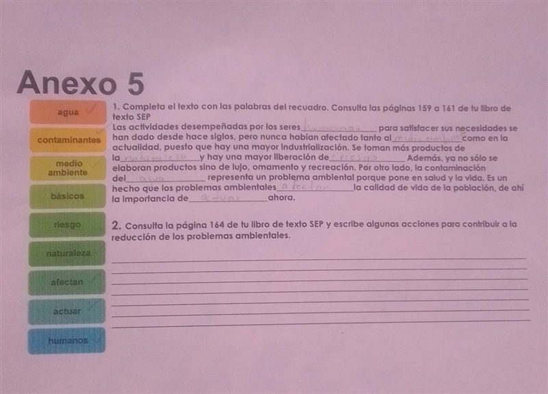 Anexo 5 agua contaminantes 1. Completa el texto con las palabras del recuadro. Consulta-example-1