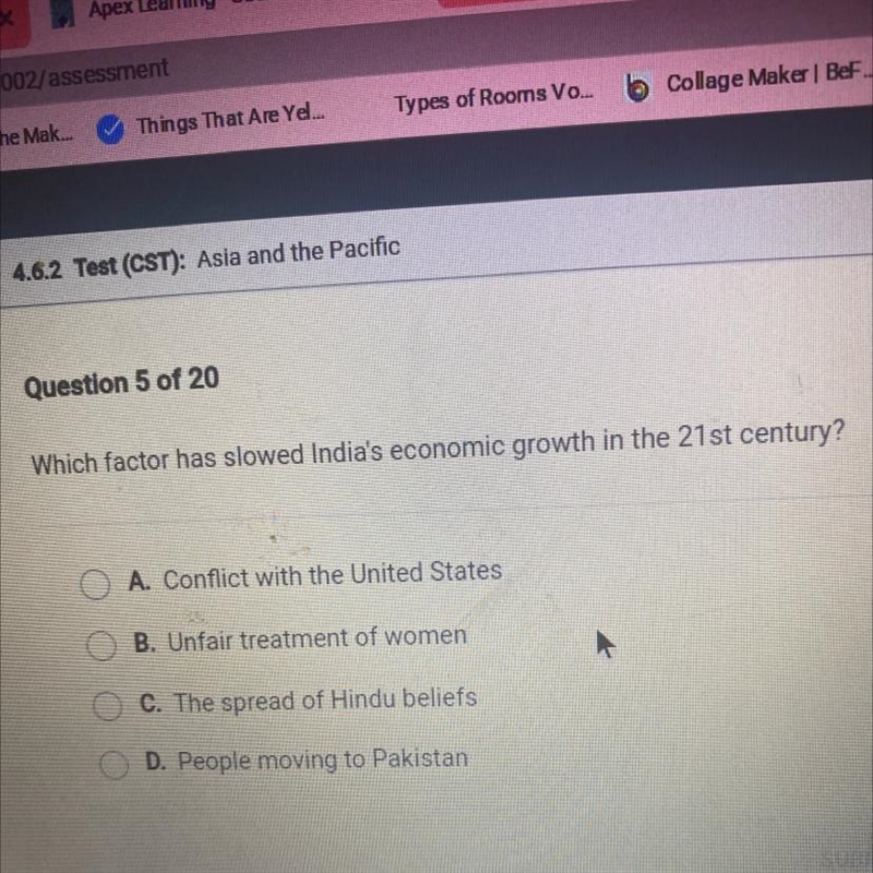 Which factor has slowed India's economic growth in the 21st century? A. Conflict with-example-1