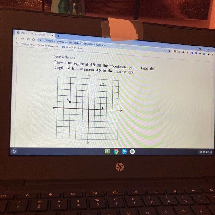 Question 3 (1 point Draw line segment AB on the coordinate plane. Find the length-example-1