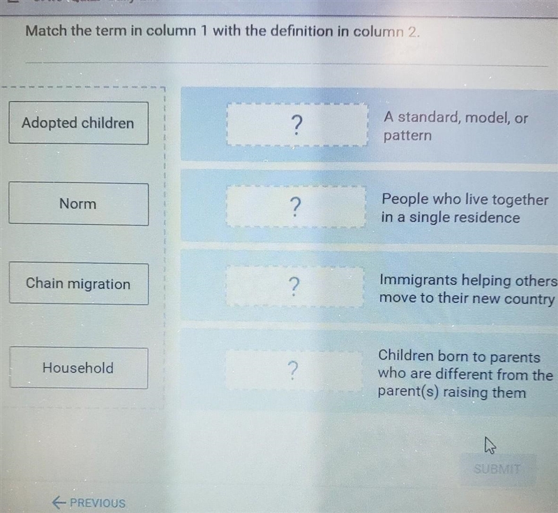 Match the term in column 1 with the definition in column 2. ​-example-1