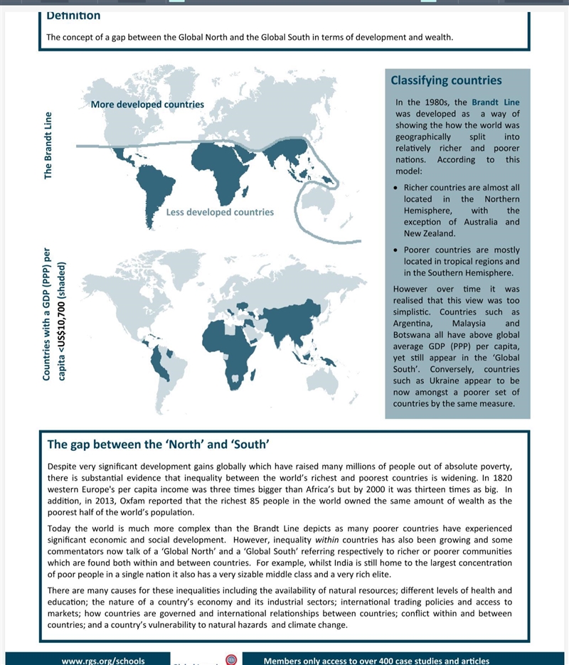 1. Why was the Brandt Line developed? 2. Where are richer countries located? What-example-1