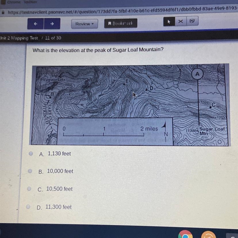 What is the elevation at the peak of sugar Loaf mountain Help meee-example-1