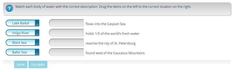 Match each body of water with the correct description. Drag the items on the left-example-1