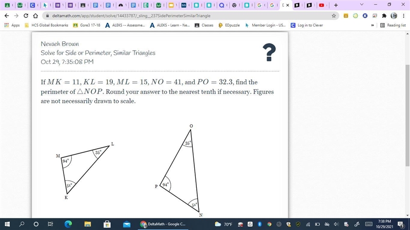 If MK=11, KL=19, ML=15, NO=41, and PO=32.3, find the perimeter of \triangle NOP△NOP-example-1