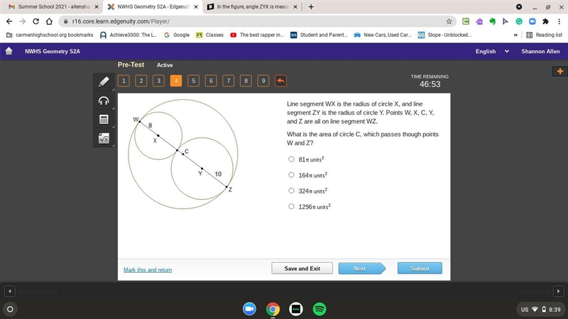 Line segment WX is the radius of circle X, and line segment ZY is the radius of circle-example-1