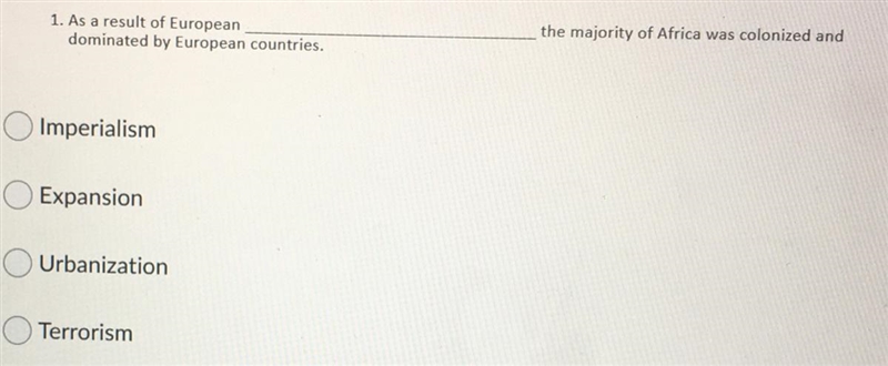 As a result of European [blank] the majority of Africa was colonized and dominated-example-1