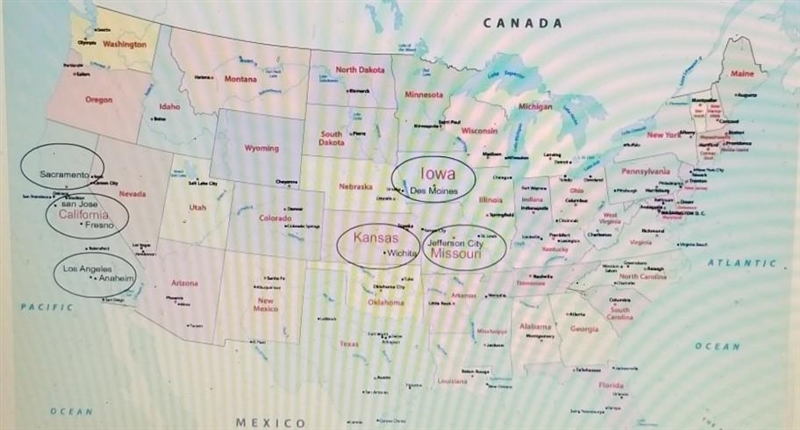 Select the three circled areas that typically should have moderate temperatures. ​-example-1