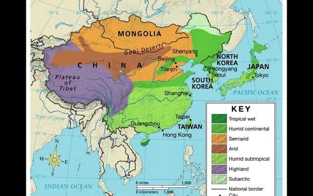 Analyze the map above, which factor affecting climate is most responsible for the-example-1