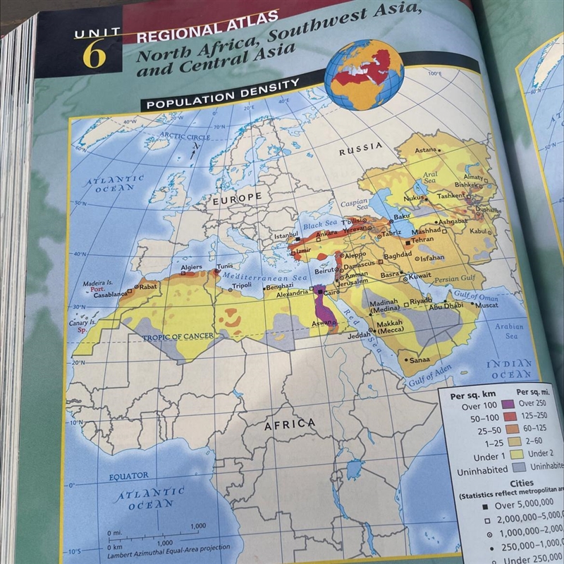 6. Location Study the population density map on page 412. Where are the largest concentrations-example-1