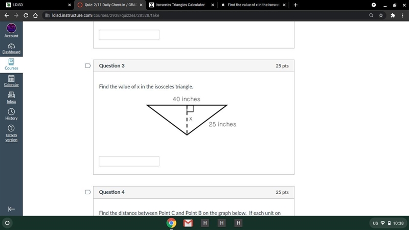 Find the value of x in the isosceles triangle.-example-1