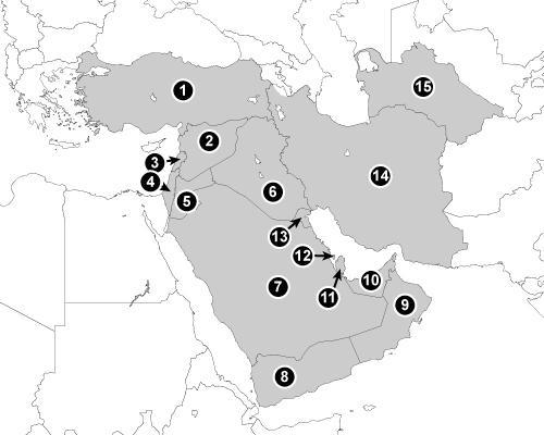 On the map below, #7 is marking which of the following countries? A. Saudi Arabia-example-1