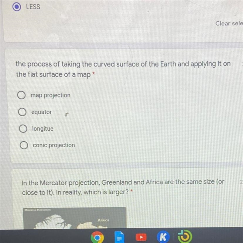 The process of taking the curved surface of the Earth and applying it on the flat-example-1