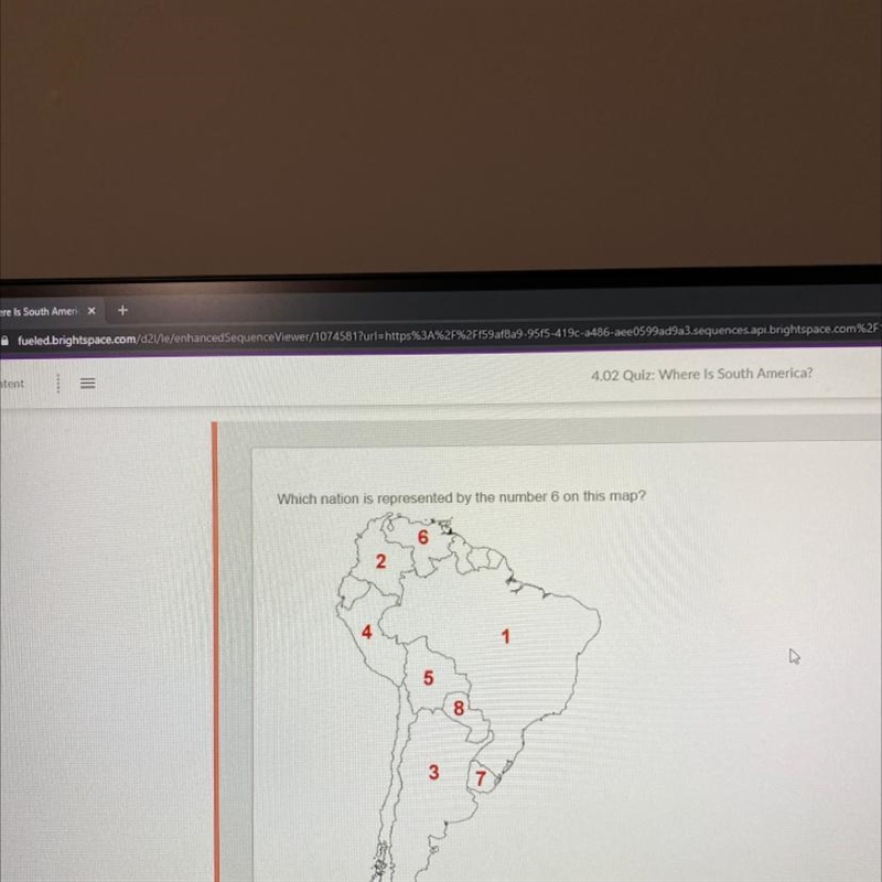 Which nation is represented by the number 6 on this map? 6 N 1 5 3 O Venezuela O Paraguay-example-1