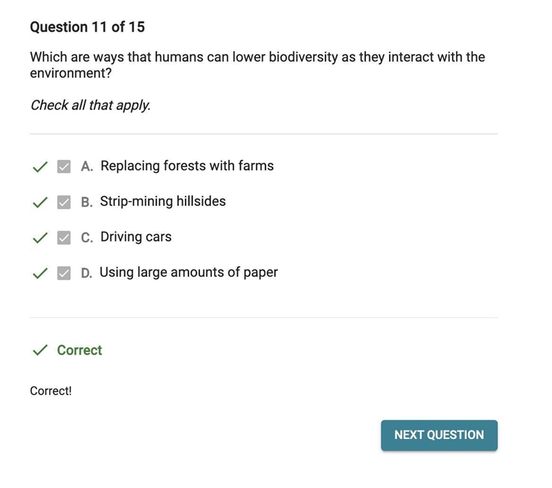 Which are ways that humans can lower biodiversity as they interact with the environment-example-1