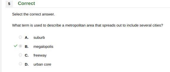 What term is used to describe a metropolitan area that spreads out to include several-example-1