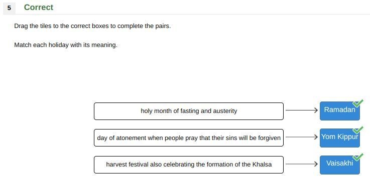 Match each holiday with its meaning. 1.Yom Kippur 2.Vaisakhi 3.Ramadan a.holy month-example-1