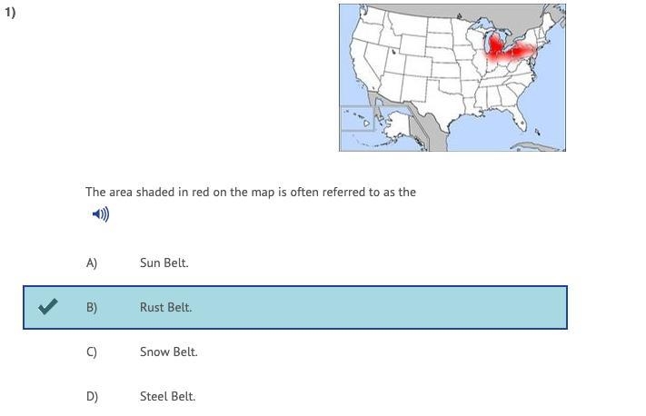 The area shaded in red on the map is often referred to as the? A) Sun Belt. B) Rust-example-1