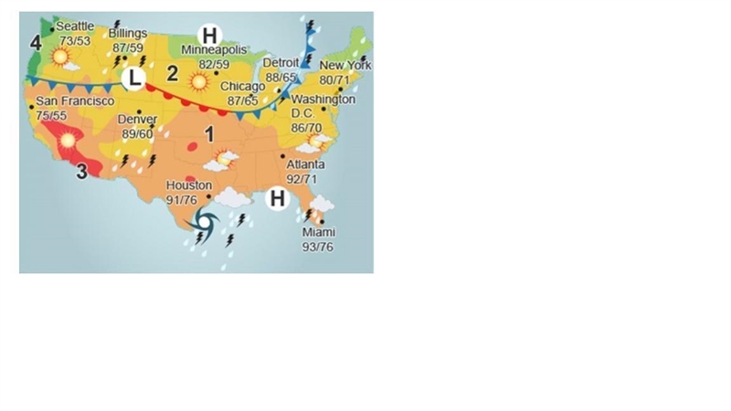 50.54 Examine the weather map. Which weather forecast would be accurate based on this-example-1