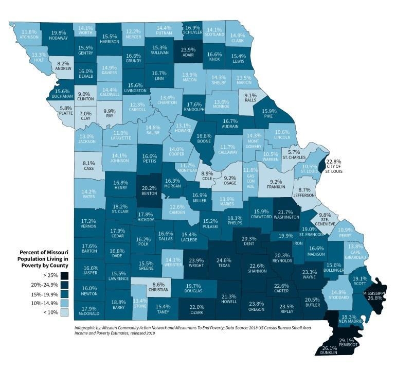 When looking at the map of Missouri - what area of Missouri seems to have the greatest-example-1