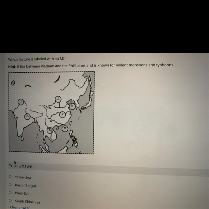 It lies between Vietnam and the phillipines and is know for violent monsoons and typhoons-example-1