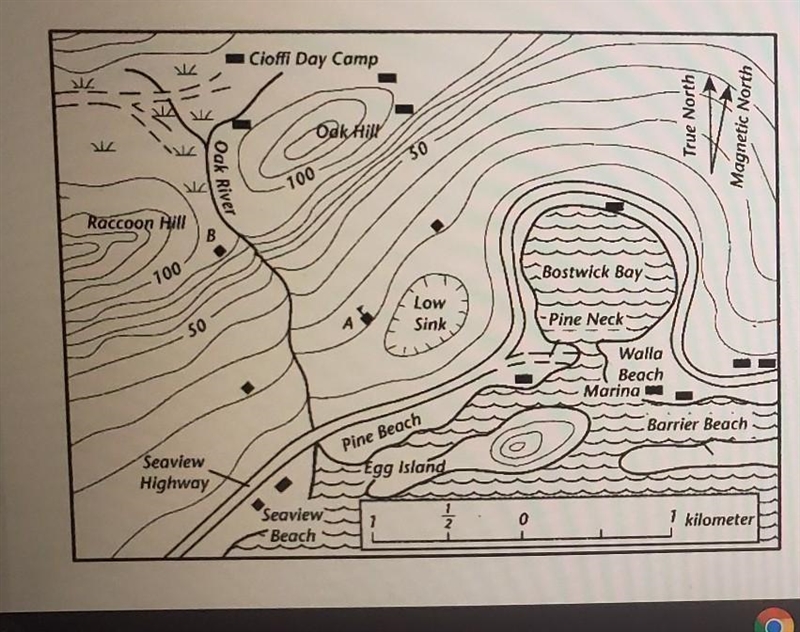 Question: What is the low sink area on the map? A. Hill B. Valley C. Depression D-example-1