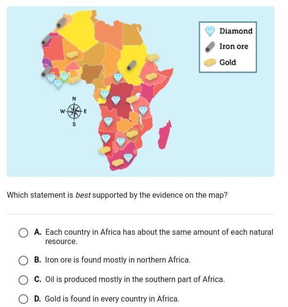 The map shows where a few resources could be found within the continent of Africa-example-1