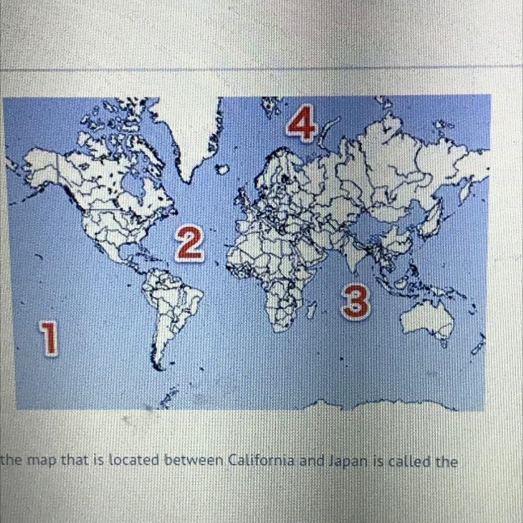 The ocean labeled 1 in the map that is located between California and Japan is called-example-1