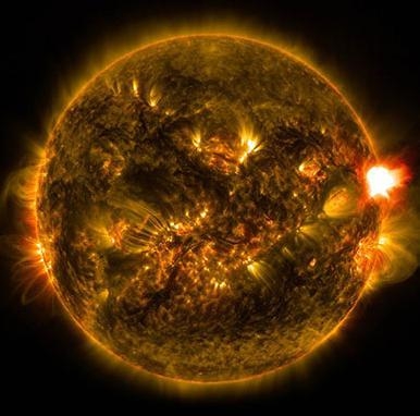 The picture below shows a solar event in the sun's atmosphere. Which of these is most-example-1