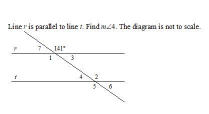 Line r is parallel to line t. Find M 4. The diagram is not to scale-example-1