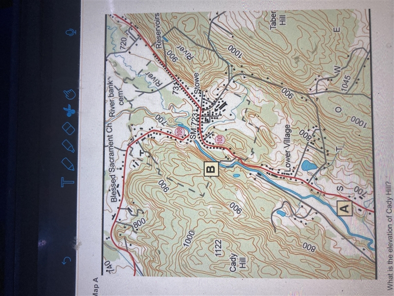 Would a floodplain form at point B? Why or why not?-example-1