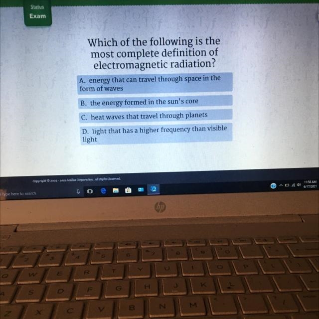 Which of the following is the most complete definition of electromagnetic radiation-example-1